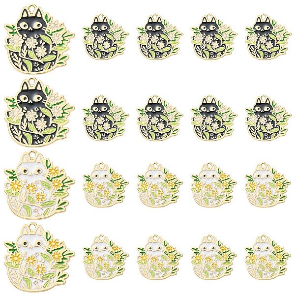

PandaHall 20Pcs 2 Colors Alloy Enamel Pendants, Golden, Cat with Flower Charm, Mixed Color, 28x28x1mm, Hole: 2mm, 10pcs/color Alloy+Enamel..., Multicolor
