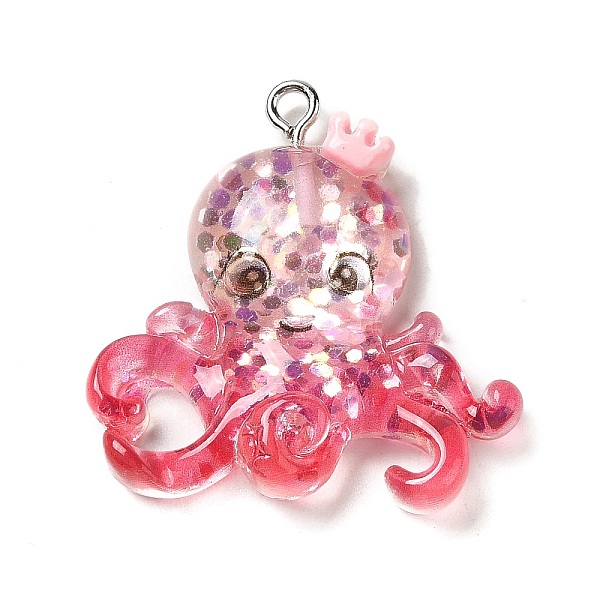 

PandaHall Ocean Theme Transparent Resin Pendants, Sea Animal Charms with Paillette and Platinum Tone Iron Loops, Octopus, 31x30x7.5mm, Hole..., Pink