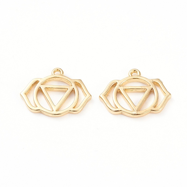 

PandaHall Brass Pendants, Chakra, Ajna, Long-Lasting Plated, Hollow, Flower, Real 18K Gold Plated, 12.5x16.5x1.5mm, Hole: 1mm Brass Ajna
