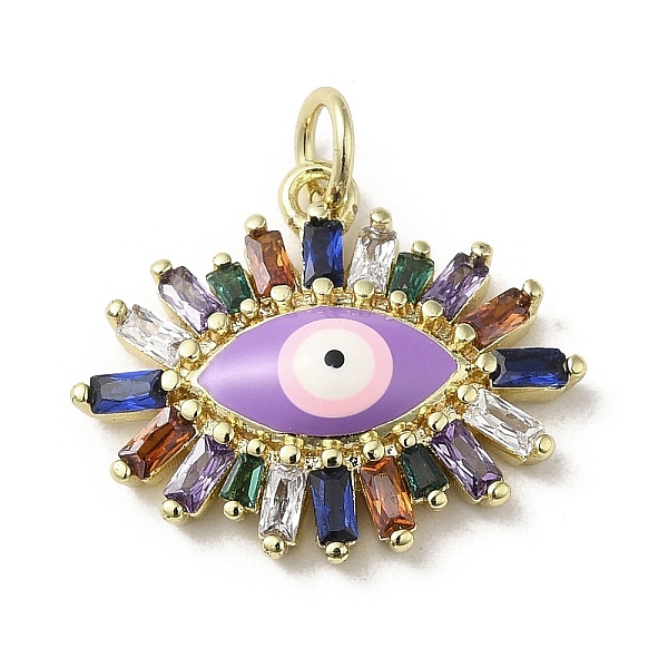 

PandaHall Brass Enamel Pendants, with Glass and Jump Ring, Real 18K Gold Plated, Evil Eye Charm, Lilac, 17x20.5x5mm, Hole: 3.5mm..., Purple