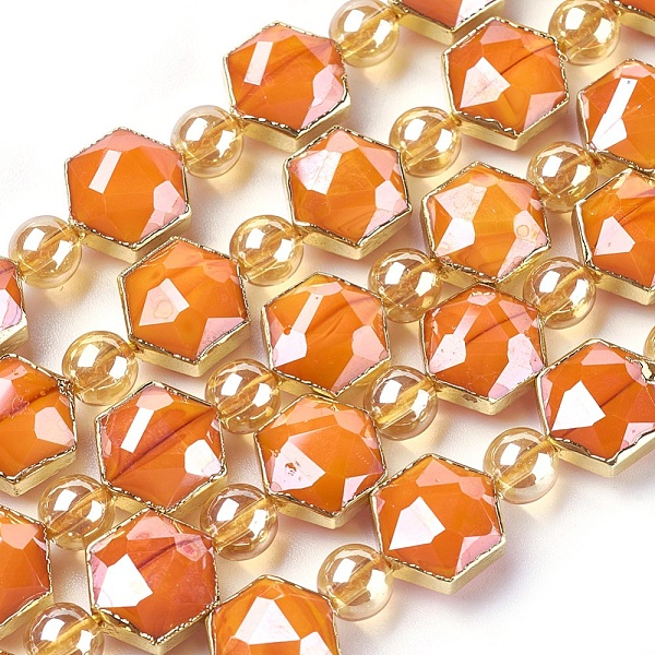 

PandaHall Opaque Glass Beads Strands, with Golden Tone Brass Findings, Pearl Luster Plated, Faceted, Hexagon, Dark Orange, 12x10.5x7~7.5mm...