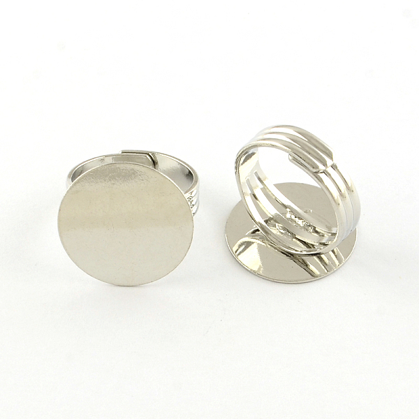 

PandaHall Flat Round Brass Pad Ring Settings, Adjustable Ring Base Findings, Nickel Free, Platinum, Tray: 20mm, 18mm Brass