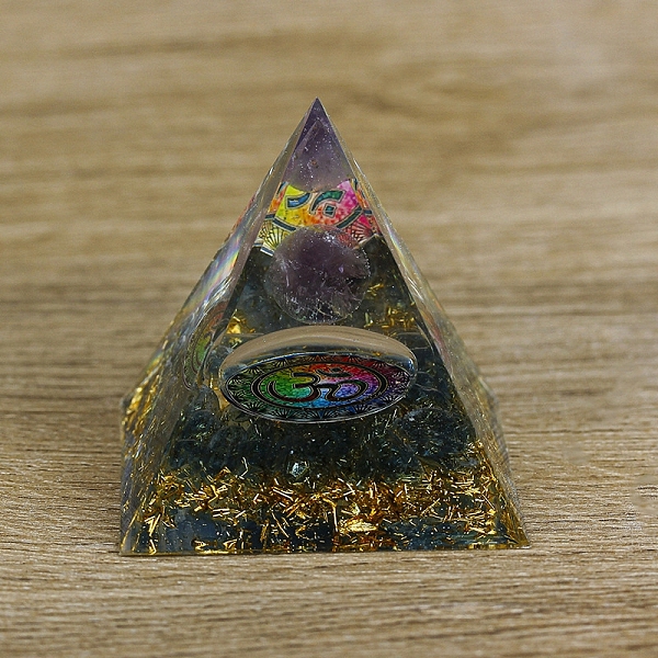 

PandaHall Orgonite Pyramid Resin Energy Generators, Reiki Natural Amethyst and Lampwork Chips Inside for Home Office Desk Decoration, Symbol...
