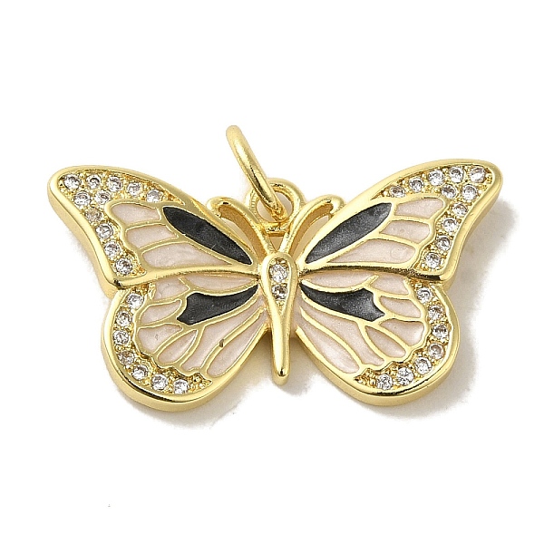 

PandaHall Brass Enamel Micro Pave Cubic Zirconia Pendants, Real 18K Gold Plated Butterfly Charms, with Jump Ring, Linen, 14x25x3mm, Hole..., Brown