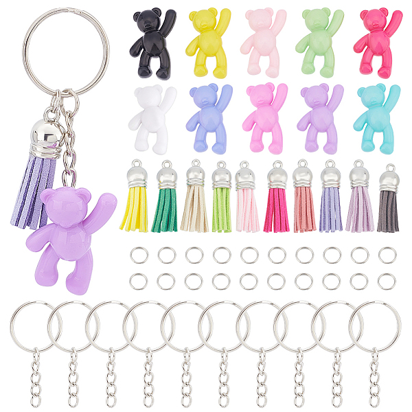 

PandaHall &reg Opaque Acrylic Bear Keychain Making Kits, with Faux Suede Tassel Pendant and Iron Findings, Mixed Color Acrylic