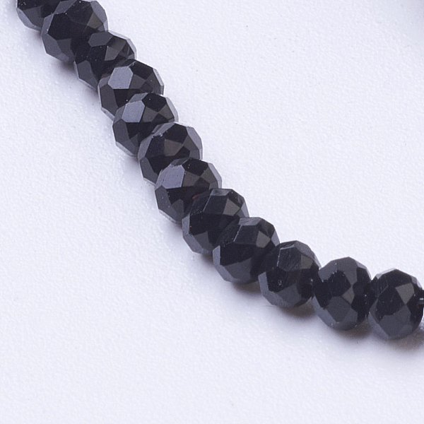 

PandaHall Transparent Glass Beads Strands, Faceted, Rondelle, Black, 3x2mm, Hole: 0.5mm, about 145~150pcs/strand, 34~35cm Glass Rondelle...
