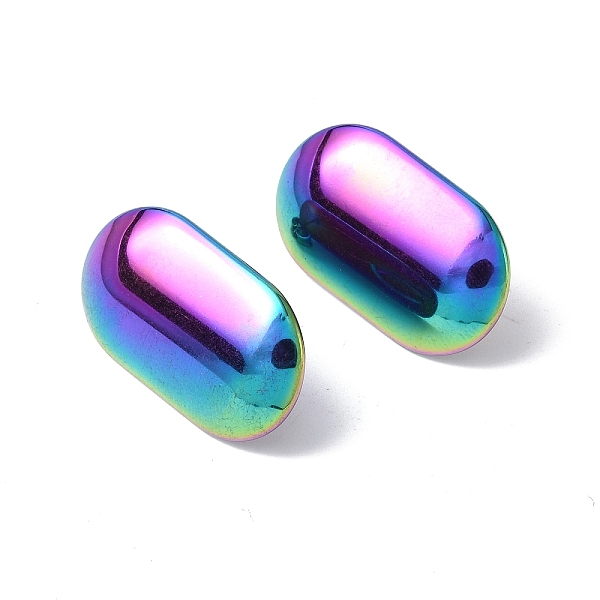 

PandaHall Ion Plating(IP) 304 Stainless Steel Stud Earring Findings, with Vertical Loops and Ear Nuts, Oval, Rainbow Color, 23.5x14.5mm...