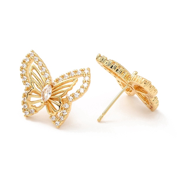 

PandaHall Crystal Rhinestone Butterfly Stud Earrings, Brass Jewelry for Women, Cadmium Free & Lead Free, Real 18K Gold Plated, 17x19.5mm..., Clear
