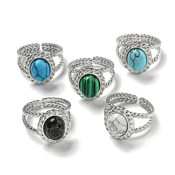 

PandaHall 304 Stainless Steel Open Cuff Rings, Synthetic Malachite & Turquoise Oval Finger Rings for Women Men, Stainless Steel Color...