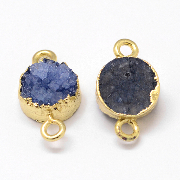

PandaHall Electroplated Natural & Dyed Druzy Agate Links connectors, with Golden Plated Brass Findings, Flat Round, Royal Blue...