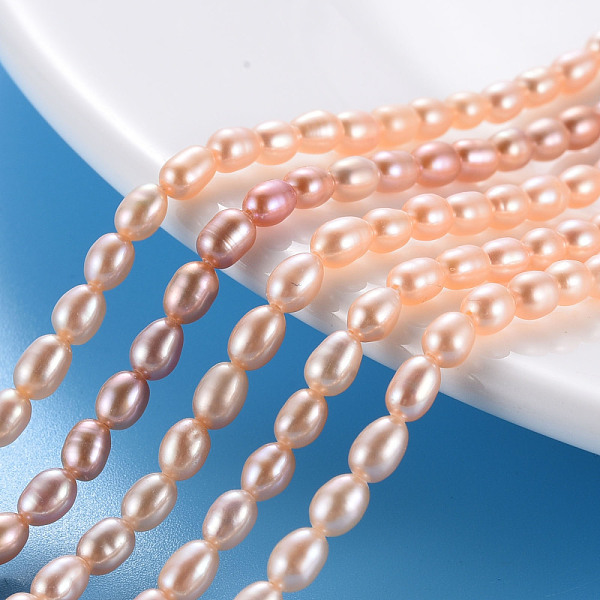 

PandaHall Natural Cultured Freshwater Pearl Beads Strands, Rice, Light Salmon, 4.5~6x3~3.5mm, Hole: 0.5mm, about 76~78pcs/strand, 14.37 inch...