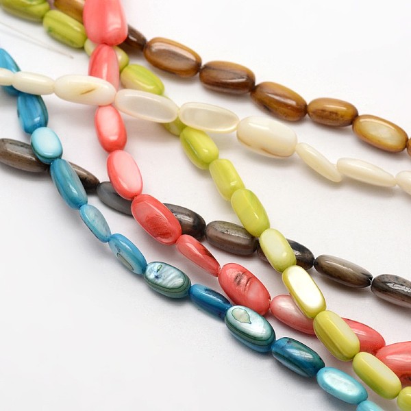 

PandaHall Dyed Oval Natural Freshwater Shell Beads Strands, Mixed Color, 9~11x5~7x4~6mm, Hole: 1mm, about 39pcs/strand, 14.9 inch Freshwater..., Multicolor