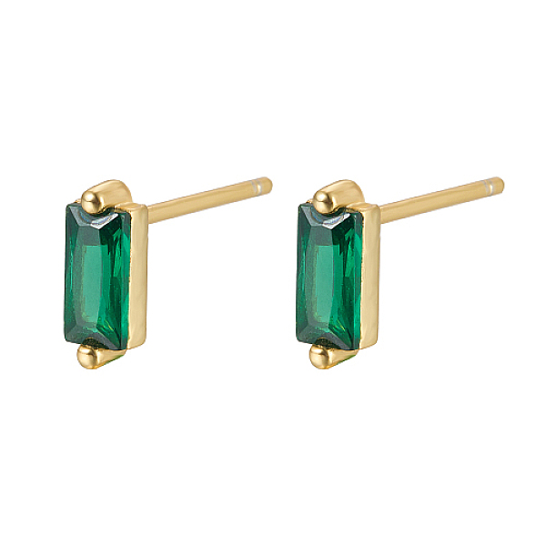 

PandaHall Cubic Zirconia Rectangle Stud Earrings, Golden 925 Sterling Silver Post Earrings, with 925 Stamp, Dark Green, 7.8x3mm Cubic...