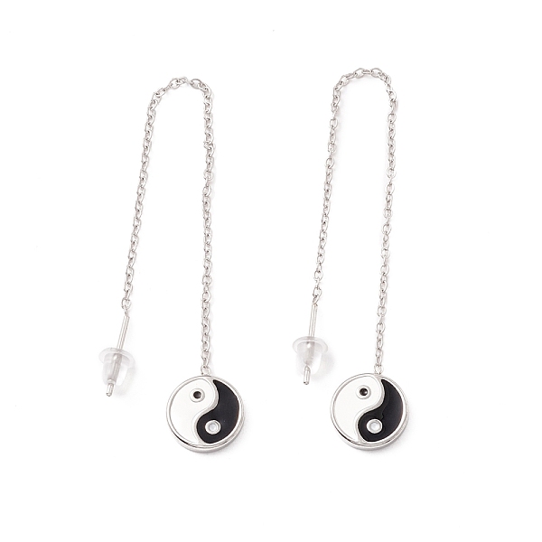 

PandaHall Long Chain with Enamel Yin Yang Dangle Stud Earrings, 304 Stainless Steel Ear Thread for Women, Stainless Steel Color, 101mm, Pin...