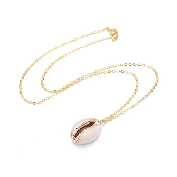 

PandaHall Electroplate Cowrie Shell Pendant Necklaces, with Brass Cable Chains, Seashell Color, 17.04 inch(43.3cm), Pendant...