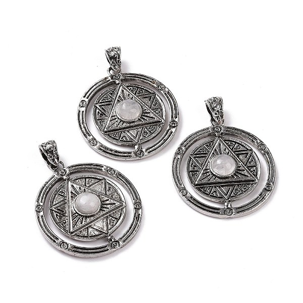 

PandaHall Natural Quartz Crystal Pendants, Flat Round with Hexagram Charms, with Antique Silver Plated Alloy Findings, 42.5x37x8mm, Hole...