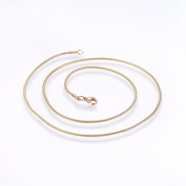 

PandaHall 304 Stainless Steel Snake Chain Necklaces, with Lobster Claw Clasps, Golden, 19.7 inch(50cm) , 1.5mm 304 Stainless Steel