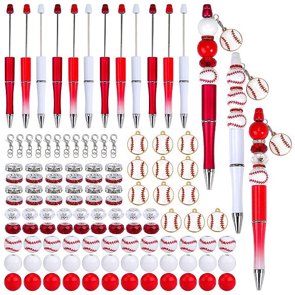 

PandaHall DIY Red Series Personalized Beadable Pen Sets, Including ABS Plastic Ball-Point Pen, Wood Beads, Glass European Beads, Alloy..., Multicolor