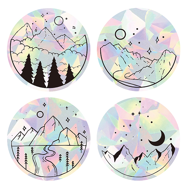 

PandaHall 4Pcs 4 Patterns PVC Colored Laser Stained Window Film Adhesive Static Stickers, Electrostatic Window Stickers, Mountain & Forest...