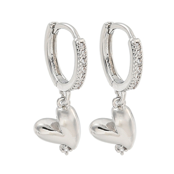 

PandaHall Heart Brass Micro Pave Clear Cubic Zirconia Huggie Hoop Dangle Earrings for Women, Platinum, 24x9mm Cubic Zirconia Heart