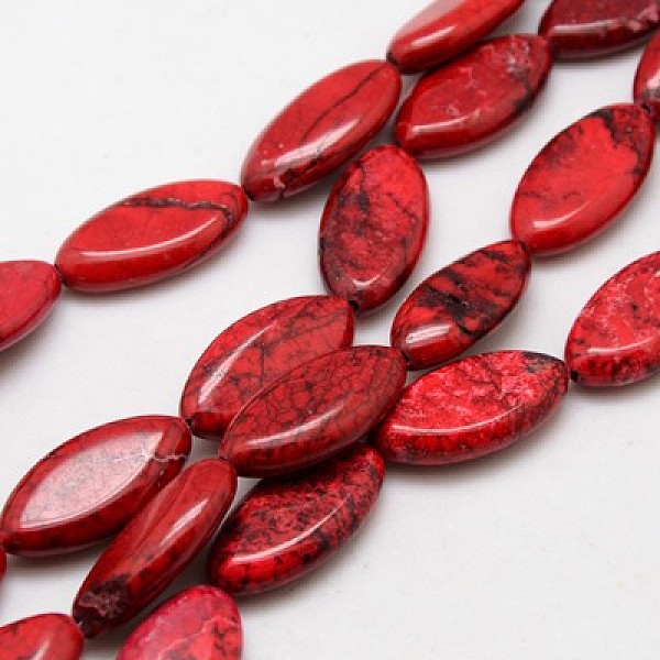 

PandaHall Natural Howlite Beads Strands, Dyed & Heated, Horse Eye, FireBrick, 30x16x6mm, Hole: 1mm, about 14pcs/strand, 15.74 inch Howlite..., Red