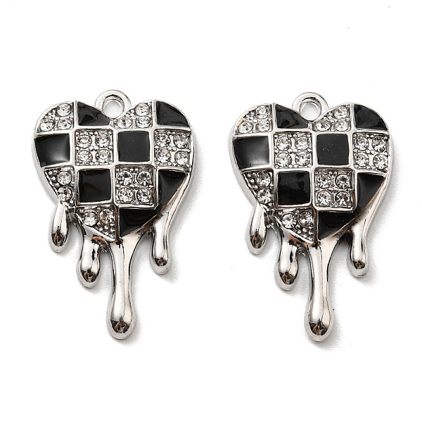 PandaHall Alloy Enamel Pendants, with Rhinestone, Long-Lasting Plated, Lead Free & Cadmium Free, Melting Heart Charm, Platinum, 27x17x4.5mm...