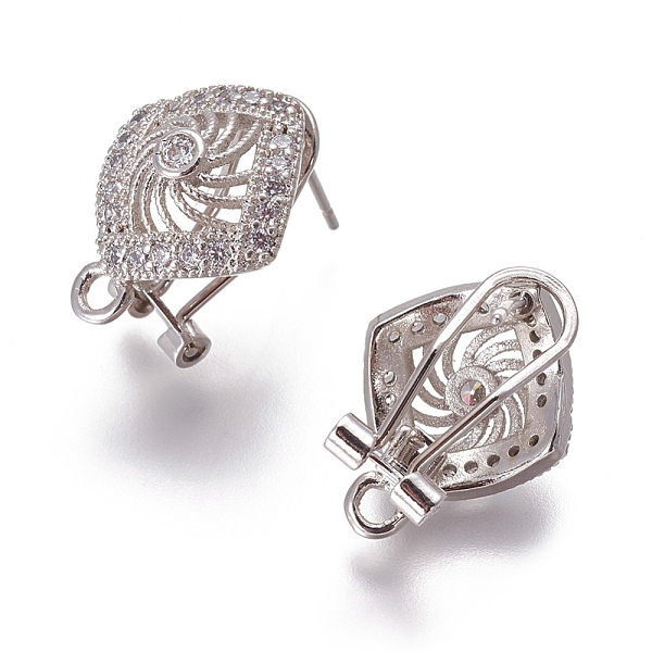 

PandaHall Brass Micro Pave Cubic Zirconia Stud Earring Findings, French Clip Earrings, with Loop, Rhombus, Clear, Platinum, 18.5x14x12mm...