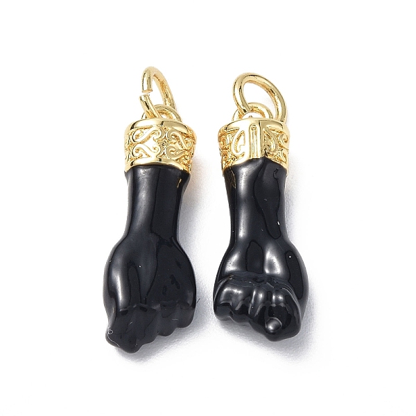 PandaHall Eco-Friendly Rack Plating Brass Enamel Pendants, Long-Lasting Plated, Real 18K Gold Plated, with Jump Ring, Hand Charm, Black...