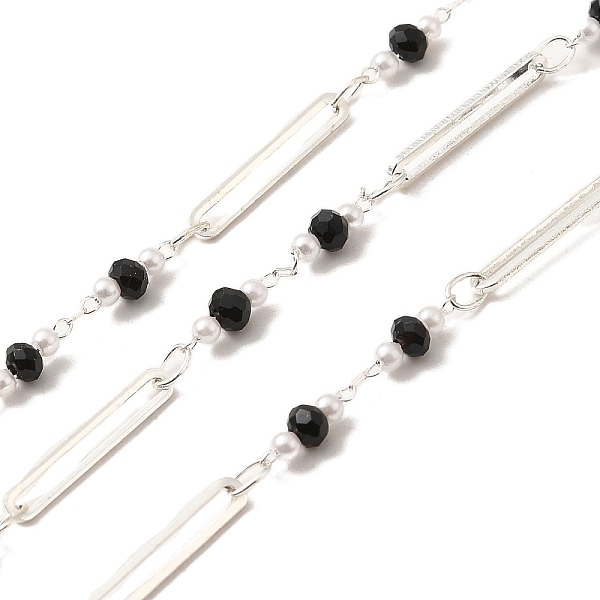 

PandaHall Handmade Brass Link Chain, with Glass Beads and ABS Beads, Soldered, with Spool, Silver, 3.5x2x0.1mm and 15x2.5x0.9mm and 8x3mm..., Black
