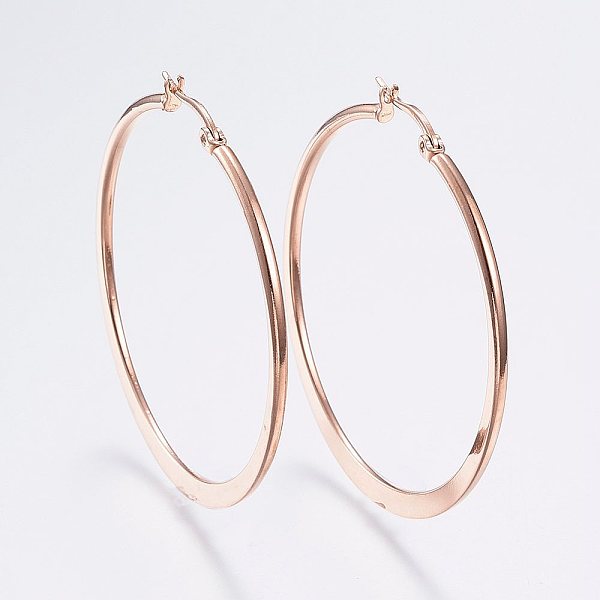 PandaHall 304 Stainless Steel Big Hoop Earrings, Hypoallergenic Earrings, Flat Ring Shape, Rose Gold, 12 Gauge, 44~46x2mm, Pin: 0.7x1mm 304...