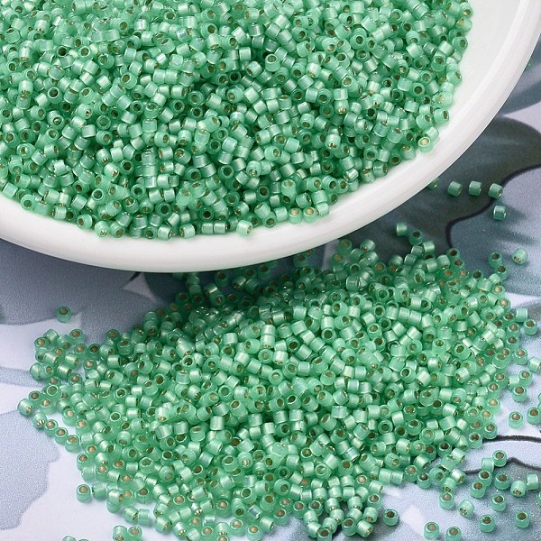 

PandaHall MIYUKI Delica Beads, Cylinder, Japanese Seed Beads, 11/0, (DB2188) Duracoat Semi-Frosted Silver Lined Dyed Spearmint, 1.3x1.6mm..., Green