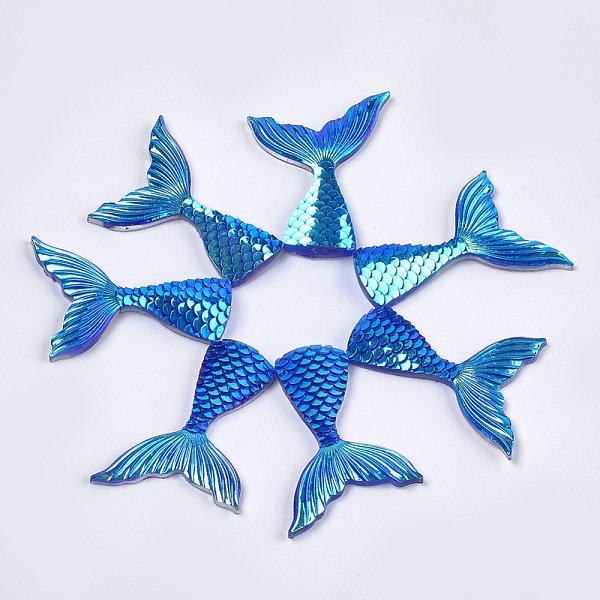 

PandaHall Resin Cabochons, Mermaid Tail Shape, Blue, 39.5x28x4mm Resin Fish Blue