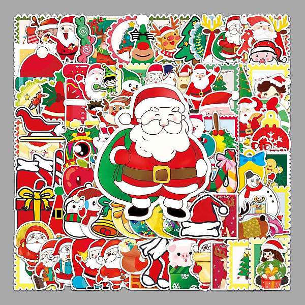 PandaHall 100Pcs Christmas PVC Self Adhesive Stickers, Waterproof Decals for Water Bottle, Helmet, Luggage, Mixed Shapes, 55~85mm Plastic...