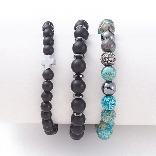 

PandaHall Unisex Stretch Bracelets Sets, Stackable Bracelets, with Natural Black Agate(Dyed)/Ocean Agate Beads, Non-Magnetic Synthetic...
