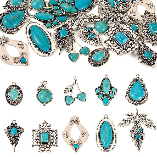 

PandaHall 20Pcs 10 Styles Tibetan Style Alloy Pendants, with Dyed Synthetic Turquoise, Cadmium Free & Lead Free, Cross & Flower & Kite...