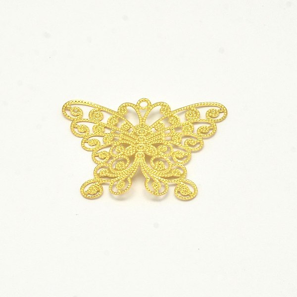 

PandaHall Brass Filigree Joiner, Butterfly, Golden, 35x27x3mm Brass Butterfly