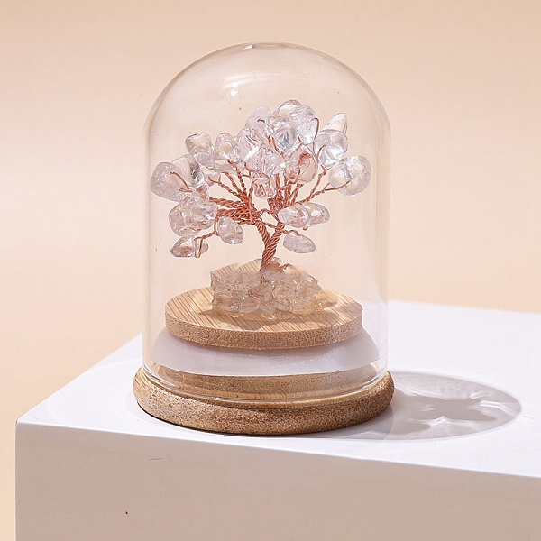 

PandaHall Natural Quartz Crystal Chips Tree of Life Decorations, Mini Wooden & Glass Base with Copper Wire Feng Shui Energy Stone Gift for...