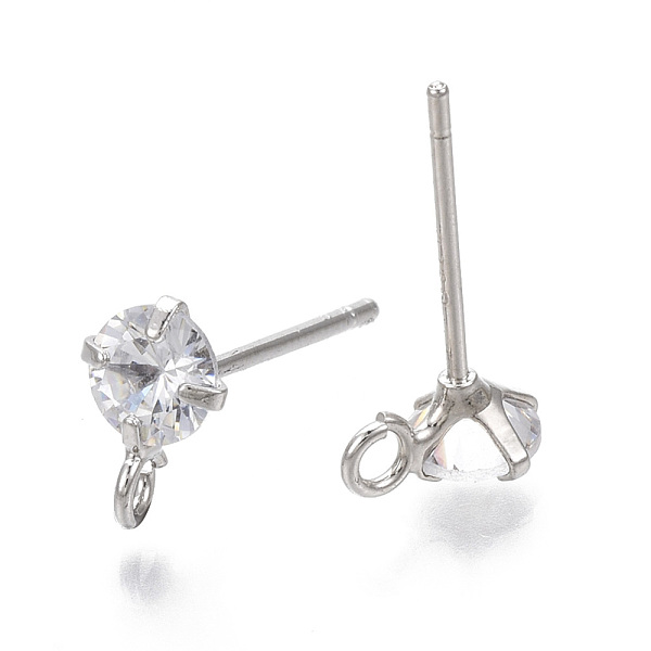 

PandaHall Brass Micro Clear Cubic Zirconia Stud Earring Findings, with Loop, Nickel Free, Real Platinum Plated, 8.5x5.5mm, Hole: 1.5mm, Pin...