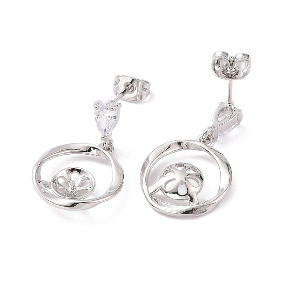 

PandaHall Brass Micro Pave Clear Cubic Zirconia Stud Earring Findings, with Ear Nuts, for Half Drilled Beads, Ring, Cadmium Free & Lead Free...