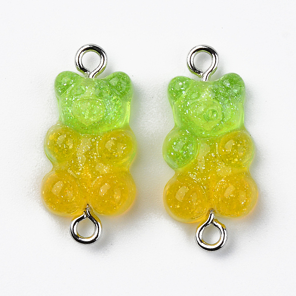 

PandaHall Transparent Resin Links, with Glitter Powder and Platinum Tone Iron Loops, Bear, Yellow Green, 24~25x11x7mm, Hole: 1.8mm Resin...