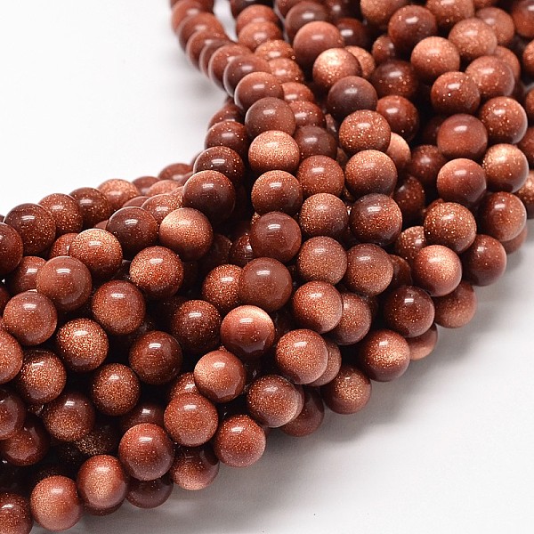 

PandaHall Synthetic Goldstone Round Bead Strands, 8mm, Hole: 1mm, about 48pcs/strand, 16.1 inch Goldstone Round