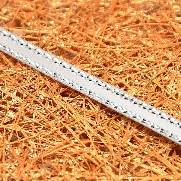 

PandaHall Double Edge Silver Thread Grosgrain Ribbon for Wedding Festival Decoration, Light Grey, 1/4 inch(6mm), about 100yards/roll..., Gray
