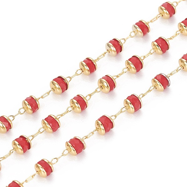

PandaHall 3.28 Feet Handmade Glass Beaded Chains, with Brass Findings, Long-Lasting Plated, Rondelle, Faceted, Soldered, Golden, Red, 4mm...