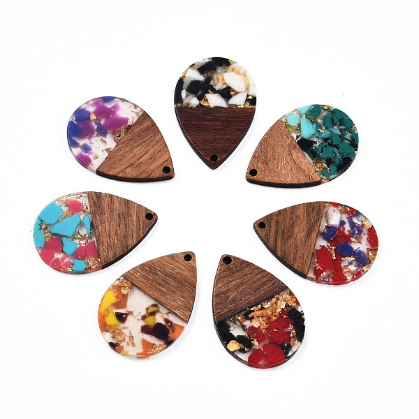 

PandaHall Transparent Resin & Walnut Wood Pendants, with Gold Foil, Teardrop Charm, Mixed Color, 36x24.5x3mm, Hole: 2mm Resin+Wood Teardrop..., Multicolor