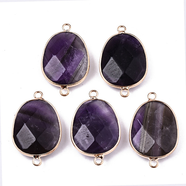 

PandaHall Natural Amethyst Links Connectors, Light Gold Tone Brass Edge, Oval, 31.5x17.5x6.5mm, Hole: 2mm Amethyst Oval