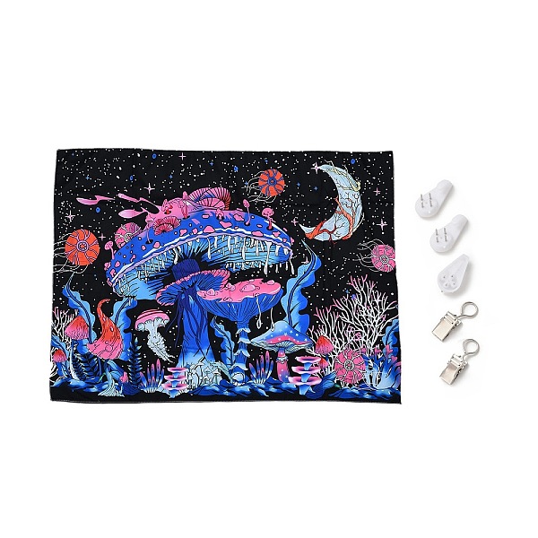 

PandaHall UV Reactive Blacklight Tapestry, Polyester Decorative Wall Tapestry, for Home Decoration, Rectangle, Mushroom Pattern...