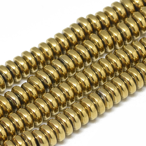 

PandaHall Electroplate Non-magnetic Synthetic Hematite Beads Strands, Heishi Beads, Disc/Flat Round, Light Gold Plated, 6x2.5mm, Hole: 2mm...