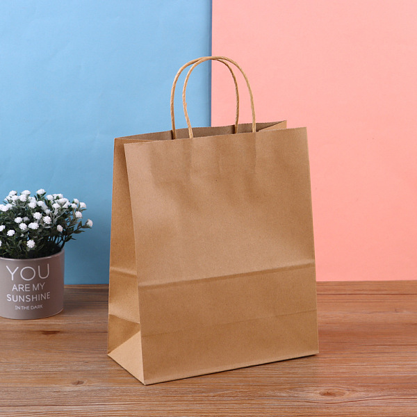 

PandaHall Kraft Paper Bags, with Hemp Rope Handles, Gift Bags, Shopping Bags, Rectangle, Tan, 11x21x27cm Paper None Orange