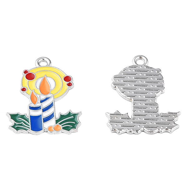 

PandaHall Rack Plating Alloy Enamel Pendants, Cadmium Free & Lead Free, Candle, Platinum, 22.5x17.5x1mm, Hole: 1.6mm Alloy+Enamel Others