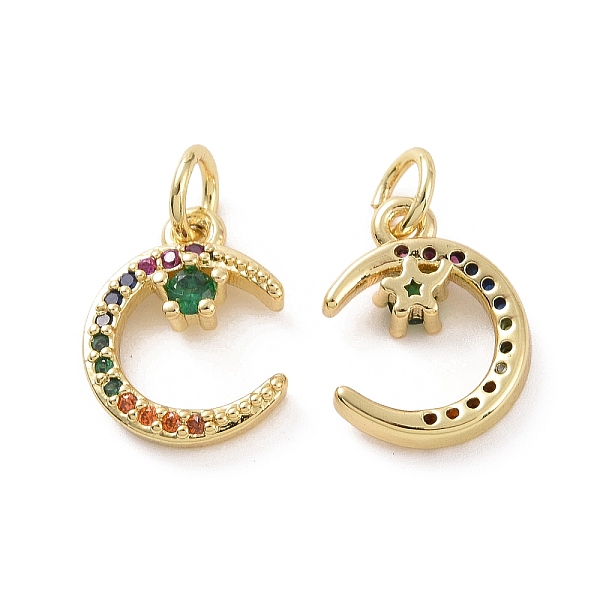 

PandaHall Brass Micro Pave Cubic Zirconia Charms, with Jump Ring, Moon with Star Charm, Real 18K Gold Plated, 13.5x10.5x3mm, Hole: 3.2mm...